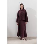Keten Dikiş Detaylı Etek Mürdüm - S
