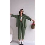 Keten Günlük İkili Takım Elbise Pantolon Gömlek haki XL