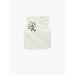 Keten Karışımlı Bisiklet Yaka Kolsuz Çiçekli Crop Bluz