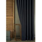 Keten Orta Sık Pile Fon Perde, Koyu Lacivert, 60X260