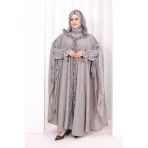 Keten Pelerinli Elbise Abaya Takım 8021 Kahverengi