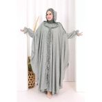 Keten Pelerinli Elbise Abaya Takım 8021 Mint