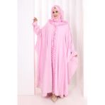 Keten Pelerinli Elbise Abaya Takım 8021 Pembe