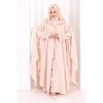 Keten Pelerinli Elbise Abaya Takım 8021 Taş