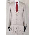Keten Pileli Pantolon Slim Fit Sivri Yaka-Çift Yırtmaç Fileli Astar Drop 6 Takım Elbise - 50 - Bej