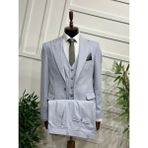 Keten Yelekli Slim Fit Takım Elbise - 58 - Buz Mavi
