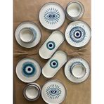 Kevin Seramik Hand Made14 Parça 6 Kişilik Nazar Boncuklu Kahvaltı Takımı&Lüx Sunum Tabakları