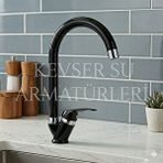 Kevser Su Armatürleri Kuğ Batarya Mutfak ve lavabo Uzun Boru Siyah