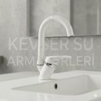 Kevser Su Armatürleri Lavabo Kuğ Batarya Beyaz Siyah Desen Kısa Boru Çok Renkli