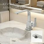 Kevser Su Armatürleri Lüx Kare Lavabo Batarya Kısa Boru Gümüş