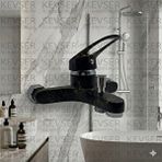 Kevser Su Armatürleri Mix Banyo Bataryası Siyah Sarı Desen Gümüş