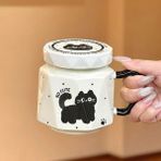 Keyfim Shop 3D Kedi Figürlü Kapaklı Kupa Bardak - Krem