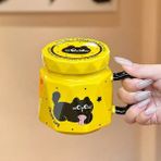Keyfim Shop 3D Kedi Figürlü Kapaklı Kupa Bardak - Sarı