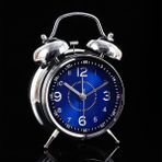 Keyfim Shop Büyük Boy Nostaljik Gümüş Metal Işıklı Akar Saniyeli Çift Çanlı Çalar Saat - Açık Mavi