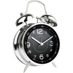 Keyfim Shop Büyük Boy Nostaljik Gümüş Metal Işıklı Akar Saniyeli Çift Çanlı Çalar Saat - Koyu Siyah