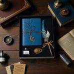 Keyfim Shop Isme Özel Mavi Renk Divit Hokka Defter ve Tüylü Kalem Seti