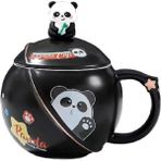 Keyfim Shop Kapaklı Panda Temalı Kupa Bardak - Siyah