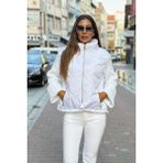Keyifli Moda Kadın Beyaz Dik Yaka Kolları Triko Cepleri Fermuarlı Şişme Mont - 38