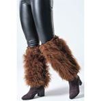 Keyifli Moda Kadın Kahverengi Tüylü Peluş Tozluk - Standart