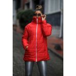 Keyifli Moda Kadın Kırmızı Dik Yaka Uzun Şişme Mont - S