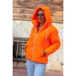 Keyifli Moda Kadın Neon Turuncu Kapüşonlu Şişme Mont - 36