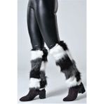 Keyifli Moda Kadın Siyah Beyaz Çizgili Peluş Tozluk - 50 cm