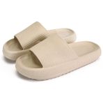 KEYUSHOP Cozislides orijinal banyo terliği, kadın, erkek, çocuk, süper yumuşak, kaymaz banyo terliği, yazlık bulut ayakkabı, ev ayakkabısı, rahat kaydırak, platform, banyo terliği, plaj terliği, Bej