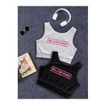 Keywest BlackPink Baskılı Siyah ve Beyaz Renk 2'li Crop Bluz
