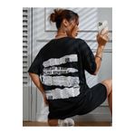 Keywest Büyük Beden Brooklyn Slogan Baskılı Gazete Desenli Oversize T-shirt