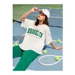 Keywest Büyük Beden Kadın Brooklyn Baskılı Yeşil Eşofman T-shirt Yazlık Takım