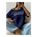Keywest Büyük Beden Kayık Yaka Brooklyn Baskılı Oversize %100 Pamuk T-shirt