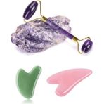 KFC Home Ametist Face Roller , Kalp ve Pembe Kuvars Kalp Gua Sha Masaj Taşı Set Premium Set