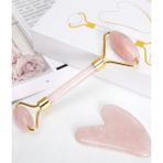 KFC Home Pembe Kuvars Face Roller ve Gua Sha 2'li Masaj Aleti Seti (Jade Roller)