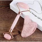 KFC Home Pembe Kuvars Gua Sha Taşı Masaj Aleti ve Face Roller 2'li Set 1. Sınıf Özel Kutulu