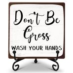 KFNER Banyo Masası Dekor Tabelası, Don't Be Gross Wash Your Hands, Rustik Ahşap Plak Levhası Demir Standlı, Çiftlik Evi Ev Ofis Tuvalet Masa Rafı Süslemeleri -14