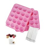 KGDUYC Cake Pops Form 20 yuvarlak Cake Pop silikon kalıp, 100 adet lolipop çubukları, kek, şekerleme, jöle ve çikolata için, yapışmaz kaplama, pembe