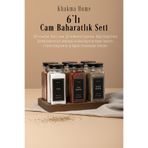 KHAKMA Ahşap Dörtgen Standlı 6'lı Cam Baharatlık Seti |120 ml|Siyah Kapak ve Siyah Etiketli|Minimal Tasarım