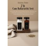 KHAKMA Ahşap Standlı 2'li Cam Baharatlık Seti Tuzluk Biberlik | 120 ml | Siyah Kapak ve Siyah Etiketli