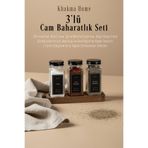 KHAKMA Ahşap Standlı 3'lü Cam Baharatlık Seti | 120 ml | Siyah Kapak ve Siayah Etiketli | Minimal Tasarım
