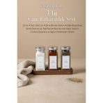 KHAKMA Ahşap Standlı 3'lü Cam Baharatlık Seti Tuzluk Biberlik | 120 ml | Gümüş Kapak Beyaz Etiket
