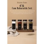 KHAKMA Ahşap Standlı 4'lü Cam Baharatlık Seti | 120 ml | Siyah Kapak ve Siayah Etiketli | Minimal Tasarım