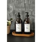 Khakma Oval Ahşap Stantlı 2'li Amber Cam Sıvı Sabun Bulaşık Deterjanı Şişesi Sabunluk 500ML Bb Hd St OV2LIBEYADIS - 500 ml