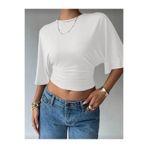 khar Kadın beyaz Kısa Kollu Crop Tişört Bisiklet Yaka Slim Fit Günlük Şık Basic T-Shirt