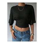 khar Kadın Siyah Kısa Kollu Crop Tişört Bisiklet Yaka Slim Fit Günlük Şık Basic T-Shirt