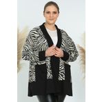 Kheos Kadın Siyah Zebra Desenli İki Yanı Cepli Uzun Kollu Hırka