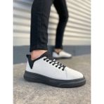 Khi-Zai JY204 Flex Bağcıklı Keten Kumaş Erkek Günlük Sneaker Ayakkabı Kst - Beyaz/siyah
