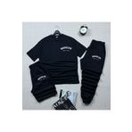 khufu Oversize Siyah Rahat Kesim Brooklyn Baskılı T-shirt Siyah Şort Ve Eşofman 3'lü Takım Unisex