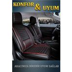 KİA Capital Lüx Deri Oto Koltuk Kılıfı Ön Arka Takım Set Safir Serisi SİYAH KIRMIZI