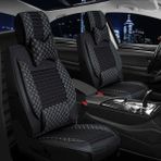 kia Capital Uyumlu Ön Arka 5 Li Set Yarı Deri Lotus Serisi Oto Koltuk Kılıfı Siyah Beyaz Renk - Siyah - Beyaz