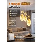 Kialed Royal LED Avize Modern 3 Renk Işıklı Salon Mutfak Yatak Odası Plafonyer Üçlü Sarkıt - Gold